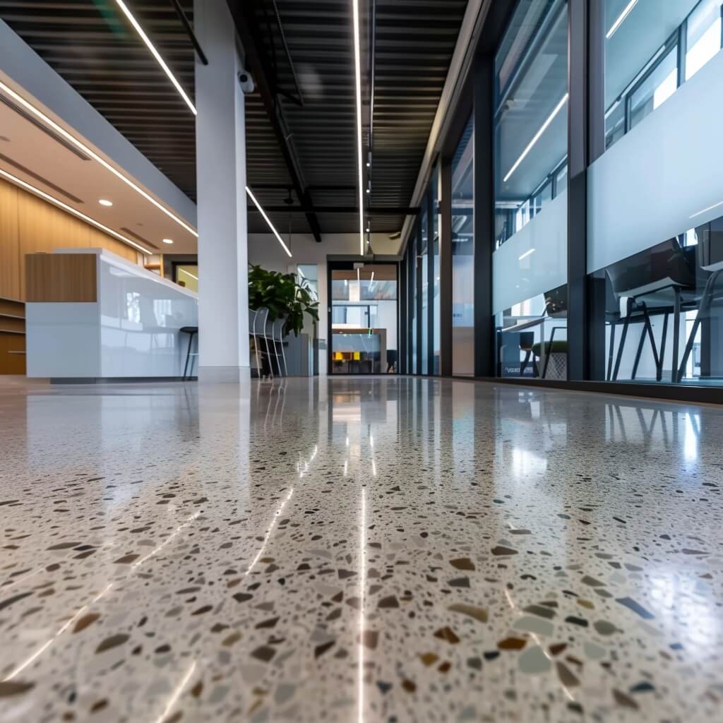 Concrete polishing of floor in commercial space