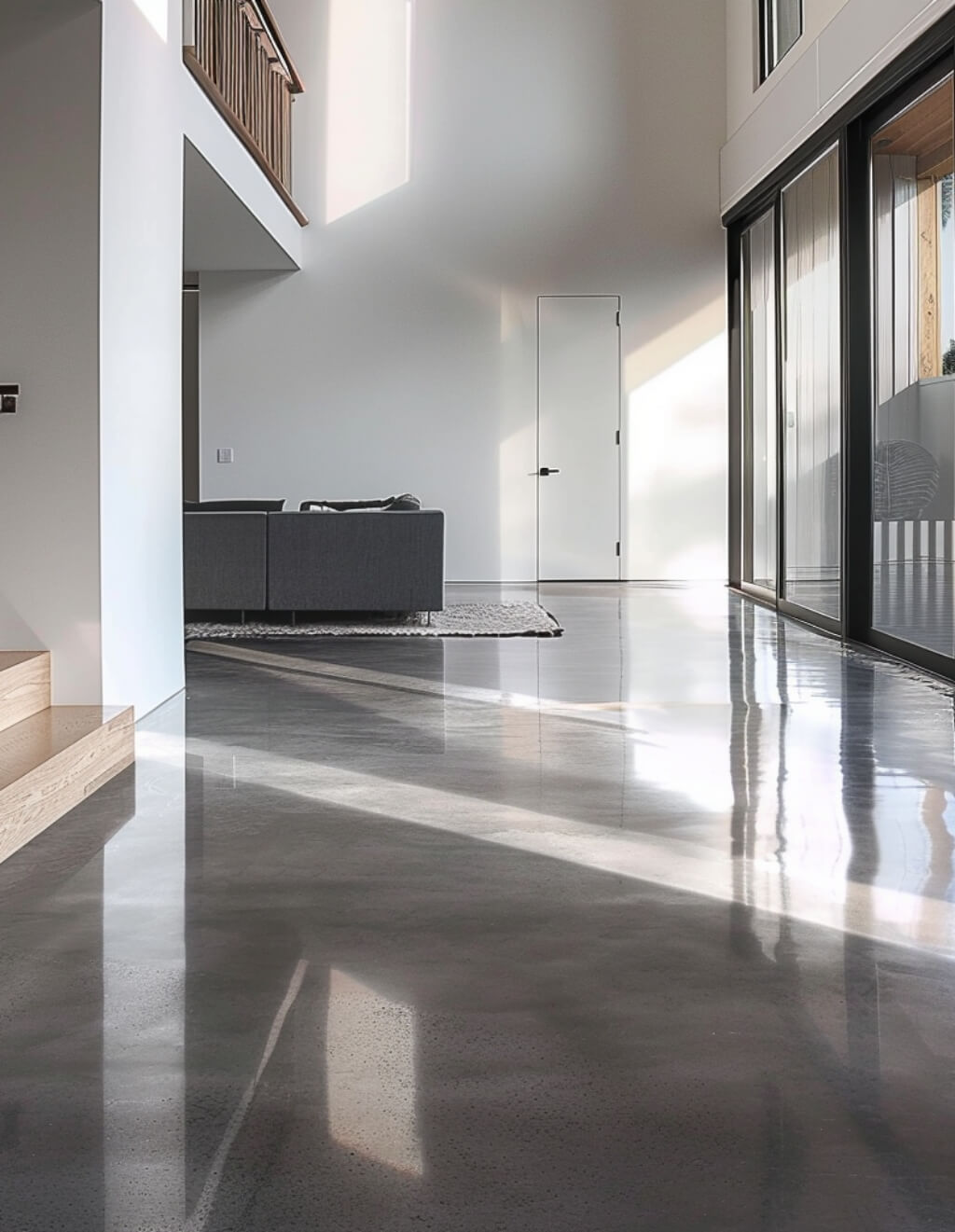 Polished concrete floor in residential space